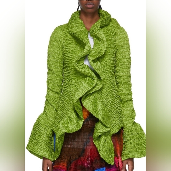 Dries Van Noten Jackets & Blazers - Dries Van Noten Vibrant Green Ruffled Jacket
